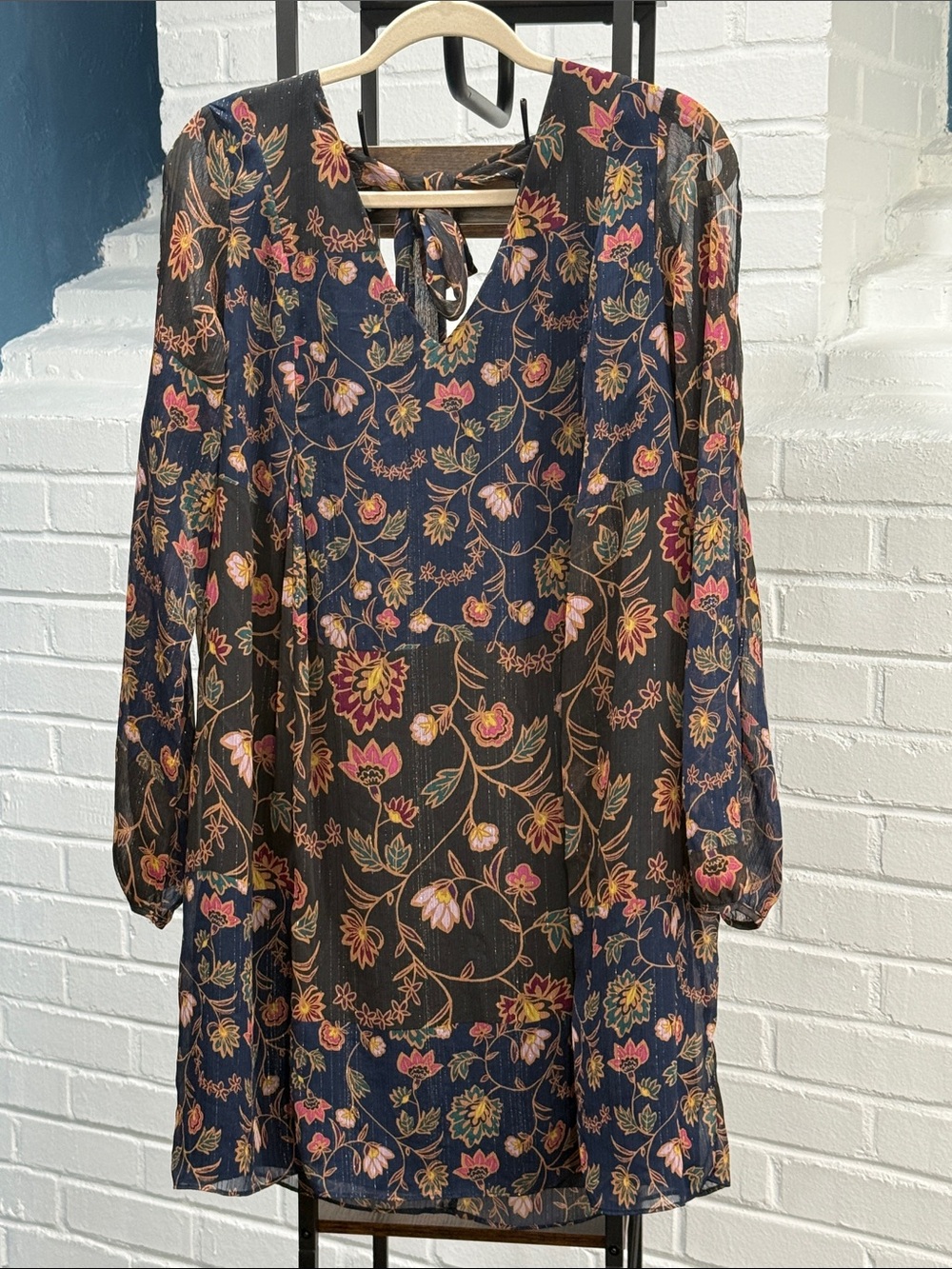 Floral Long Sleeve Navy & Black Tunic Dress